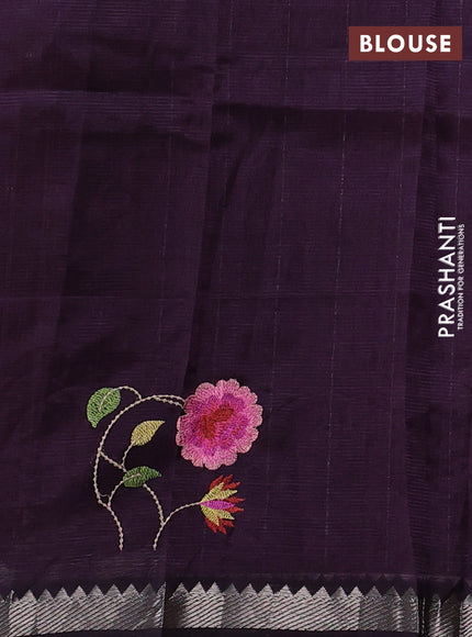 Mangalgiri silk cotton saree deep purple with embroidery buttas and embroidery border