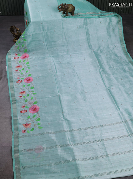Mangalgiri silk cotton saree teal blue with embroidery buttas and embroidery border