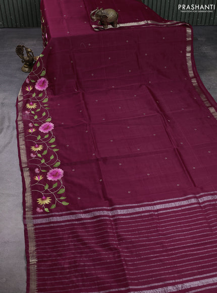Mangalgiri silk cotton saree maroon with embroidery buttas and embroidery border