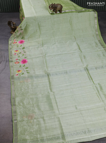 Mangalgiri silk cotton saree pista green with embroidery buttas and embroidery border