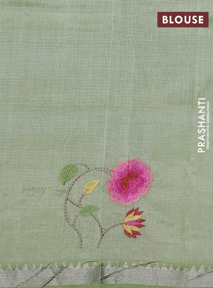 Mangalgiri silk cotton saree pista green with embroidery buttas and embroidery border