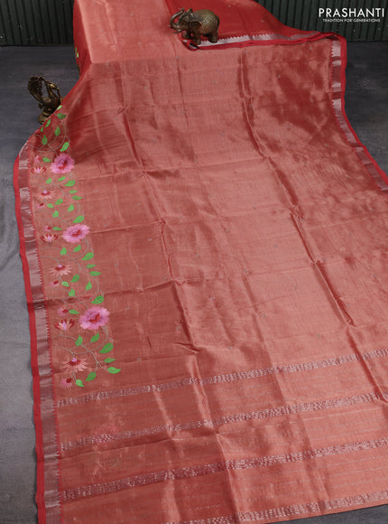 Mangalgiri silk cotton saree rust shade with embroidery buttas and embroidery border