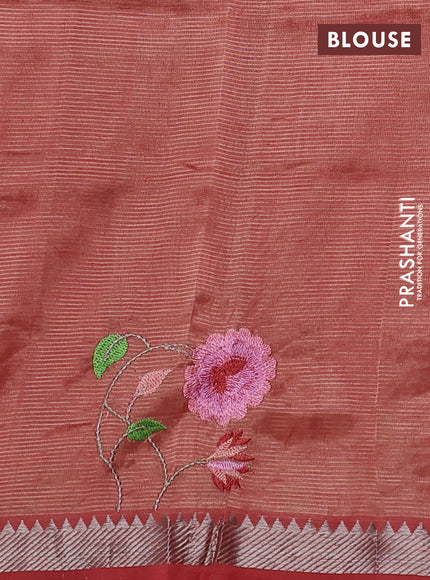 Mangalgiri silk cotton saree rust shade with embroidery buttas and embroidery border