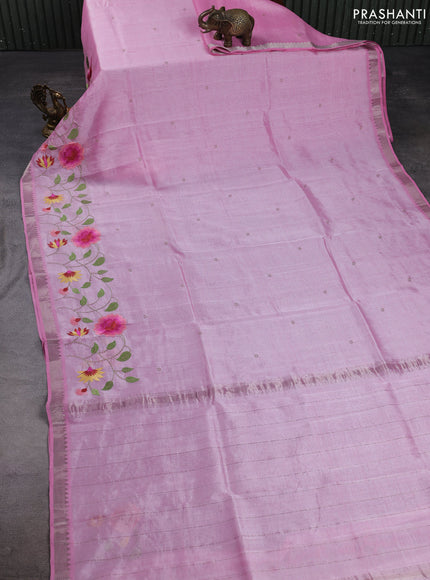 Mangalgiri silk cotton saree light pink with embroidery buttas and embroidery border
