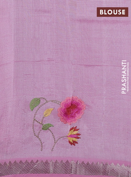 Mangalgiri silk cotton saree light pink with embroidery buttas and embroidery border