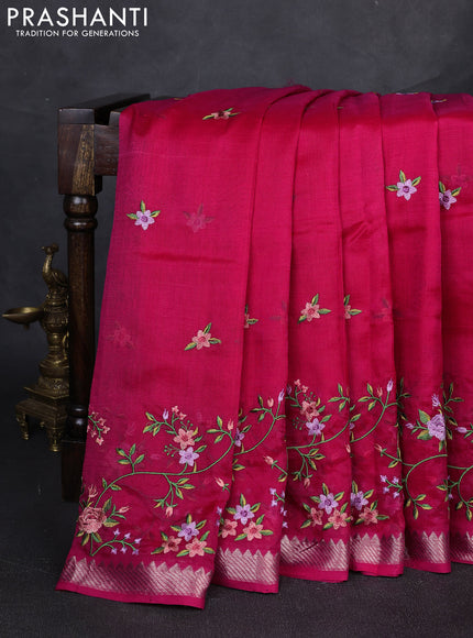 Mangalgiri silk cotton saree pink with embroidery floral buttas and embroidery border