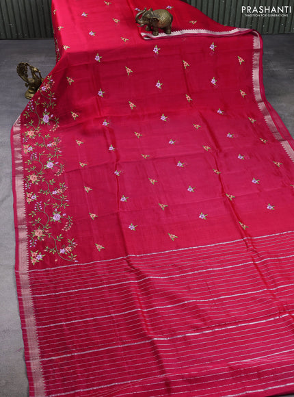 Mangalgiri silk cotton saree pink with embroidery floral buttas and embroidery border