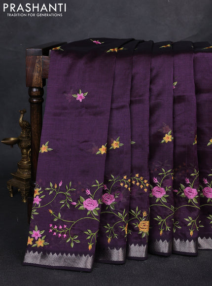 Mangalgiri silk cotton saree wine with embroidery floral buttas and embroidery border