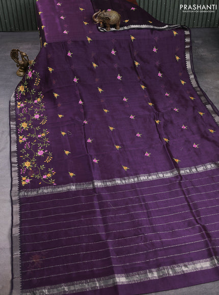 Mangalgiri silk cotton saree wine with embroidery floral buttas and embroidery border