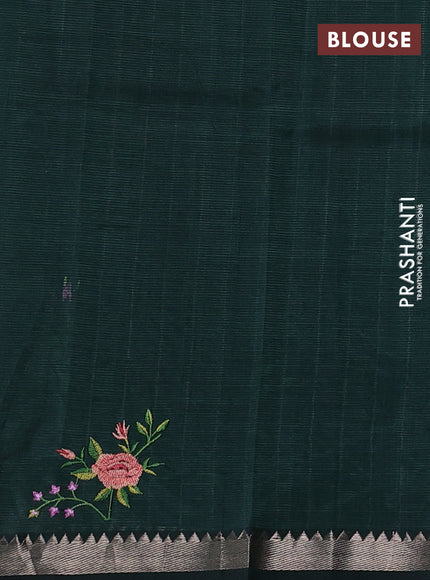 Mangalgiri silk cotton saree bottle green with embroidery floral buttas and embroidery border