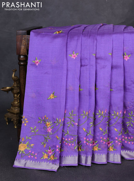 Mangalgiri silk cotton saree lavender with embroidery floral buttas and embroidery border