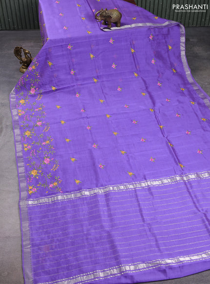 Mangalgiri silk cotton saree lavender with embroidery floral buttas and embroidery border