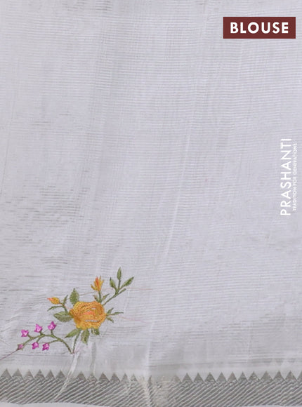 Mangalgiri silk cotton saree off white with embroidery floral buttas and embroidery border