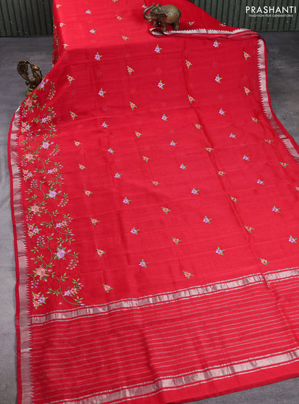 Mangalgiri silk cotton saree red with embroidery floral buttas and embroidery border