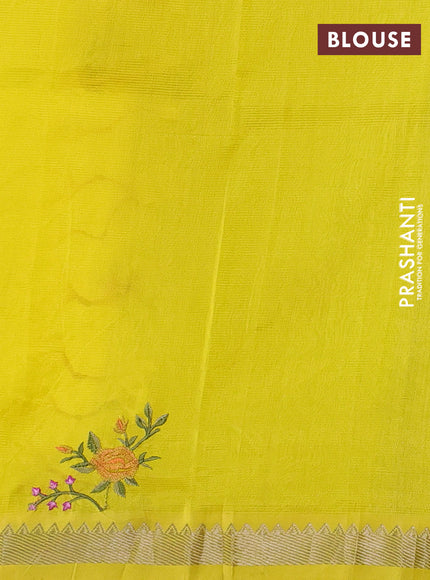Mangalgiri silk cotton saree yellow with embroidery floral buttas and embroidery border