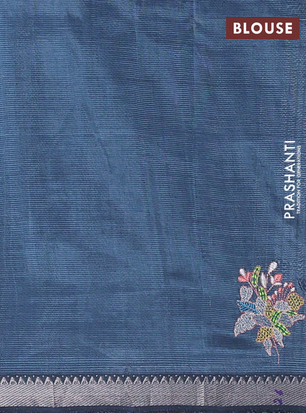 Mangalgiri silk cotton saree dark grey with embroidery buttas and embroidery border