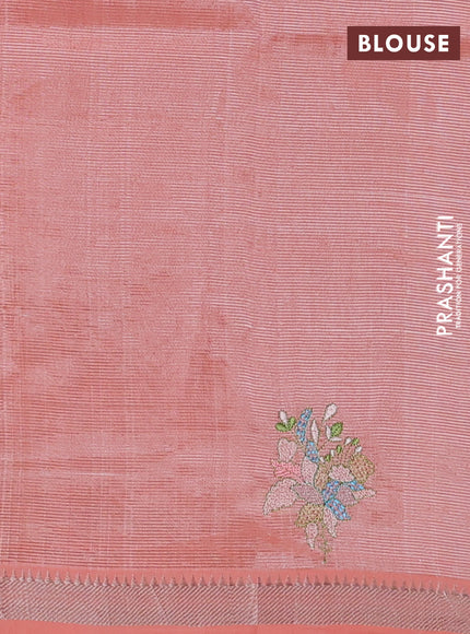 Mangalgiri silk cotton saree peach shade with embroidery buttas and embroidery border