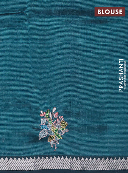 Mangalgiri silk cotton saree peacock green with embroidery buttas and embroidery border
