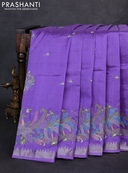 Mangalgiri silk cotton saree lavender with embroidery buttas and embroidery border