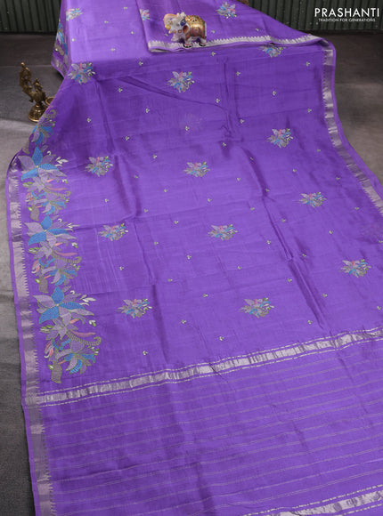 Mangalgiri silk cotton saree lavender with embroidery buttas and embroidery border