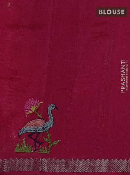 Mangalgiri silk cotton saree pink with embroidery buttas and embroidery border