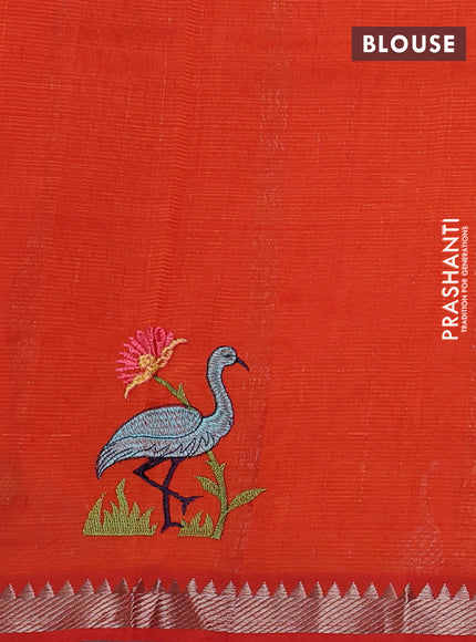 Mangalgiri silk cotton saree orange with embroidery buttas and embroidery border