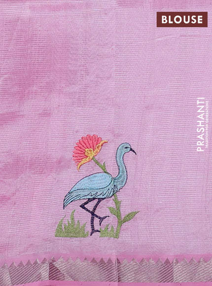 Mangalgiri silk cotton saree light pink with embroidery buttas and embroidery border