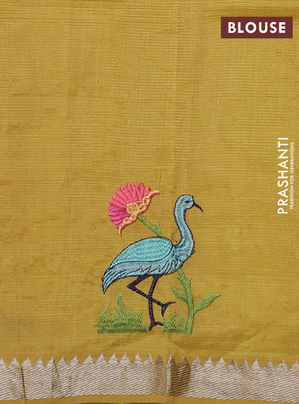 Mangalgiri silk cotton saree mustard yellow with embroidery buttas and embroidery border