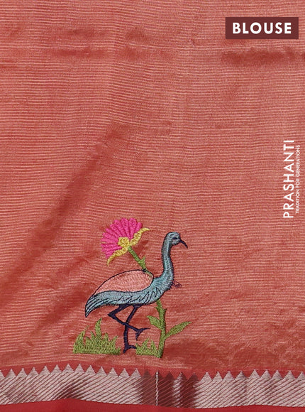 Mangalgiri silk cotton saree rust shade with embroidery buttas and embroidery border