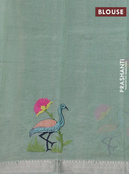 Mangalgiri silk cotton saree pastel green with embroidery buttas and embroidery border