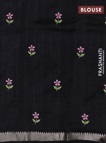 Mangalgiri silk cotton saree black with embroidery floral buttas and embroidery border