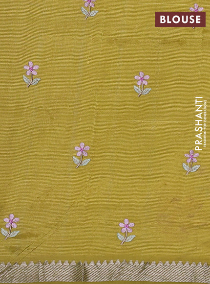 Mangalgiri silk cotton saree lime green with embroidery floral buttas and embroidery border