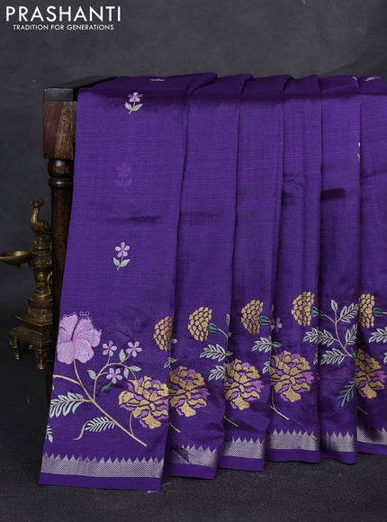 Mangalgiri silk cotton saree purple with embroidery floral buttas and embroidery border