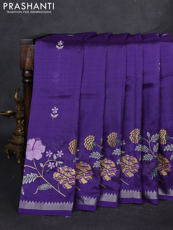 Mangalgiri silk cotton saree purple with embroidery floral buttas and embroidery border