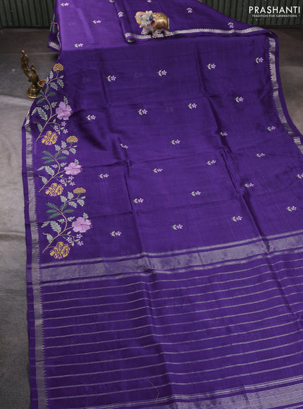 Mangalgiri silk cotton saree purple with embroidery floral buttas and embroidery border