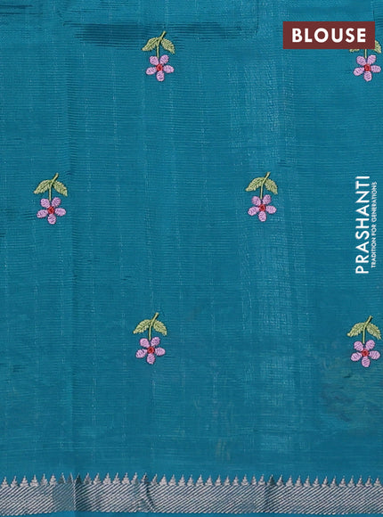 Mangalgiri silk cotton saree teal green with embroidery floral buttas and embroidery border