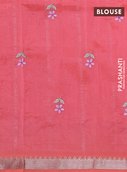 Mangalgiri silk cotton saree peach shade with embroidery floral buttas and embroidery border