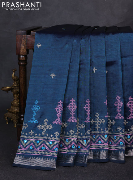 Mangalgiri silk cotton saree peacock green with embroidery buttas and embroidery mirror work border