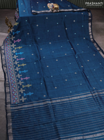 Mangalgiri silk cotton saree peacock green with embroidery buttas and embroidery mirror work border