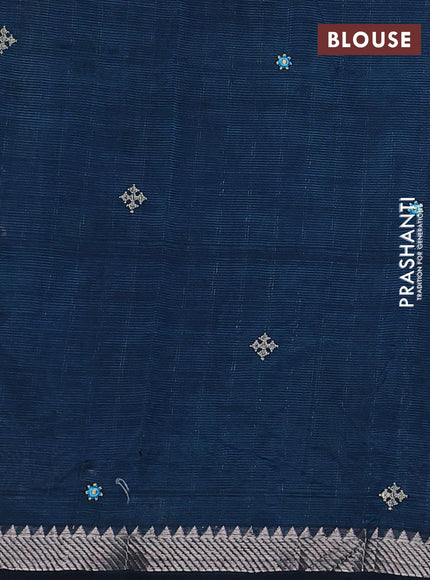 Mangalgiri silk cotton saree peacock green with embroidery buttas and embroidery mirror work border