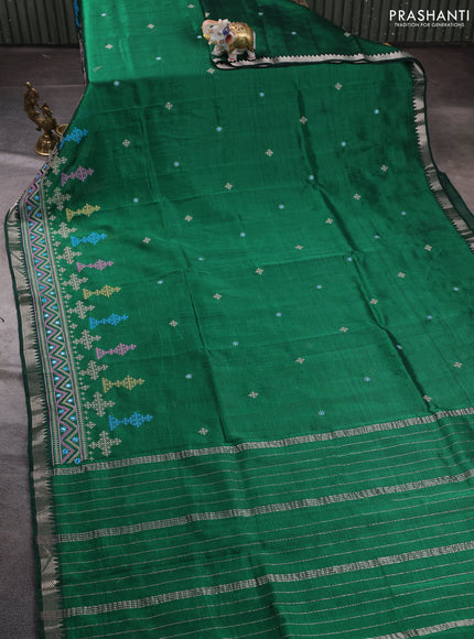 Mangalgiri silk cotton saree green with embroidery buttas and embroidery mirror work border