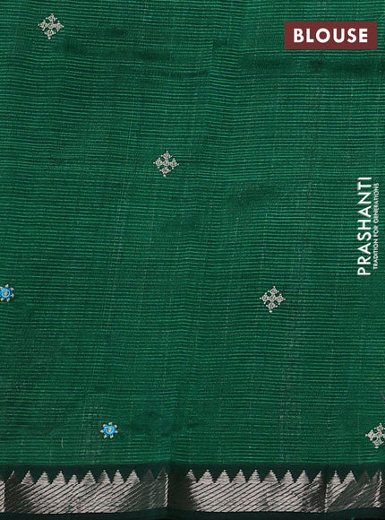 Mangalgiri silk cotton saree green with embroidery buttas and embroidery mirror work border