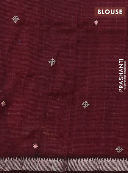 Mangalgiri silk cotton saree maroon with embroidery buttas and embroidery mirror work border