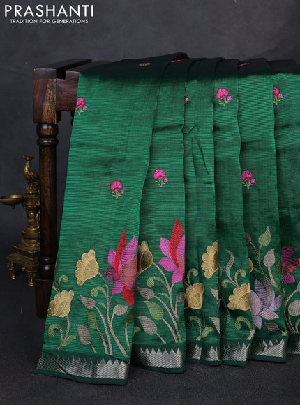 Mangalgiri silk cotton saree green with embroidery floral buttas and embroidery border