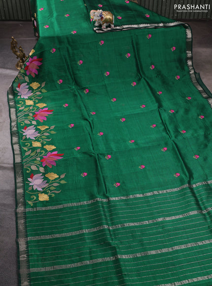 Mangalgiri silk cotton saree green with embroidery floral buttas and embroidery border