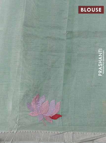Mangalgiri silk cotton saree pastel green with embroidery floral buttas and embroidery border