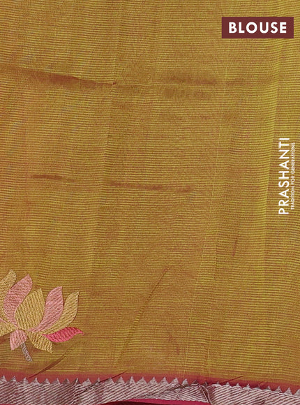 Mangalgiri silk cotton saree dual shade of green and pink with embroidery floral buttas and embroidery border