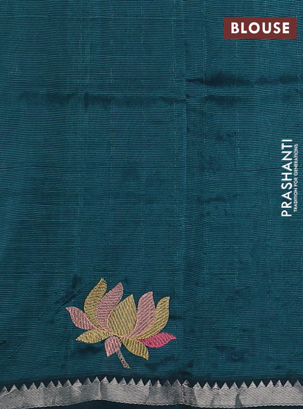 Mangalgiri silk cotton saree peacock green with embroidery floral buttas and embroidery border