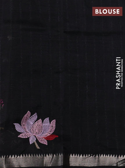 Mangalgiri silk cotton saree black with embroidery floral buttas and embroidery border