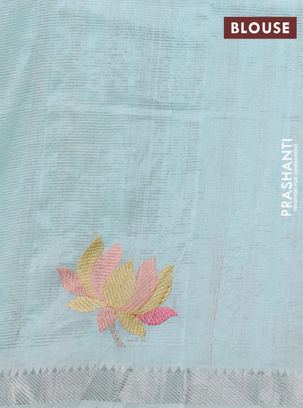 Mangalgiri silk cotton saree mild teal with embroidery floral buttas and embroidery border